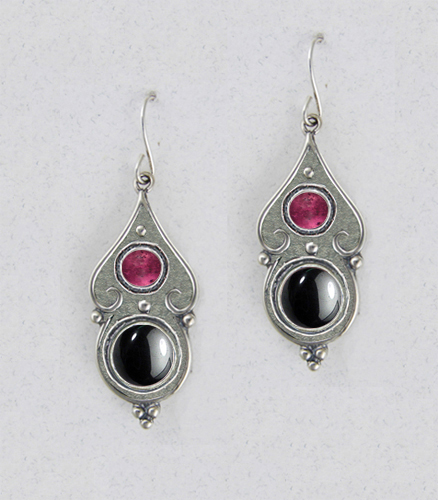 Sterling Silver Hematite And Pink Tourmaline Gemstone Drop Dangle Earrings